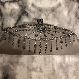 Beige beaded clutch with strap